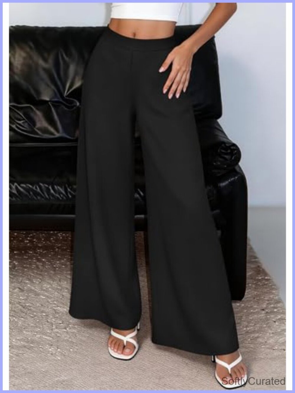 KIRUNDO Women's High Waist Wide Leg Palazzo Pants Pull On Flowy Trousers - Picture 5 of 6